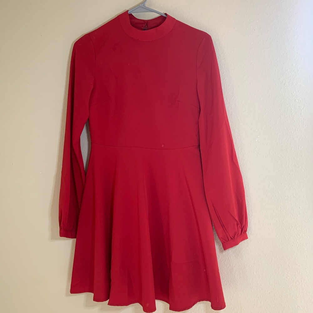 Long sleeve red cocktail dress